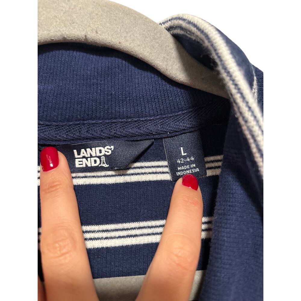 Lands' End Navy White Striped 1/4 Zip Pullover L - Picture 3 of 7